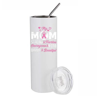 My Mom Pink Ribbon Warrior Inspirational Breast Cancer Stainless Steel Tumbler