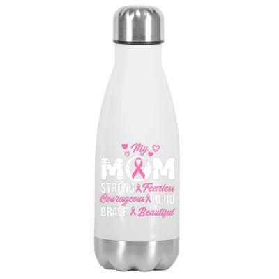 My Mom Pink Ribbon Warrior Inspirational Breast Cancer Stainless Steel Insulated Water Bottle