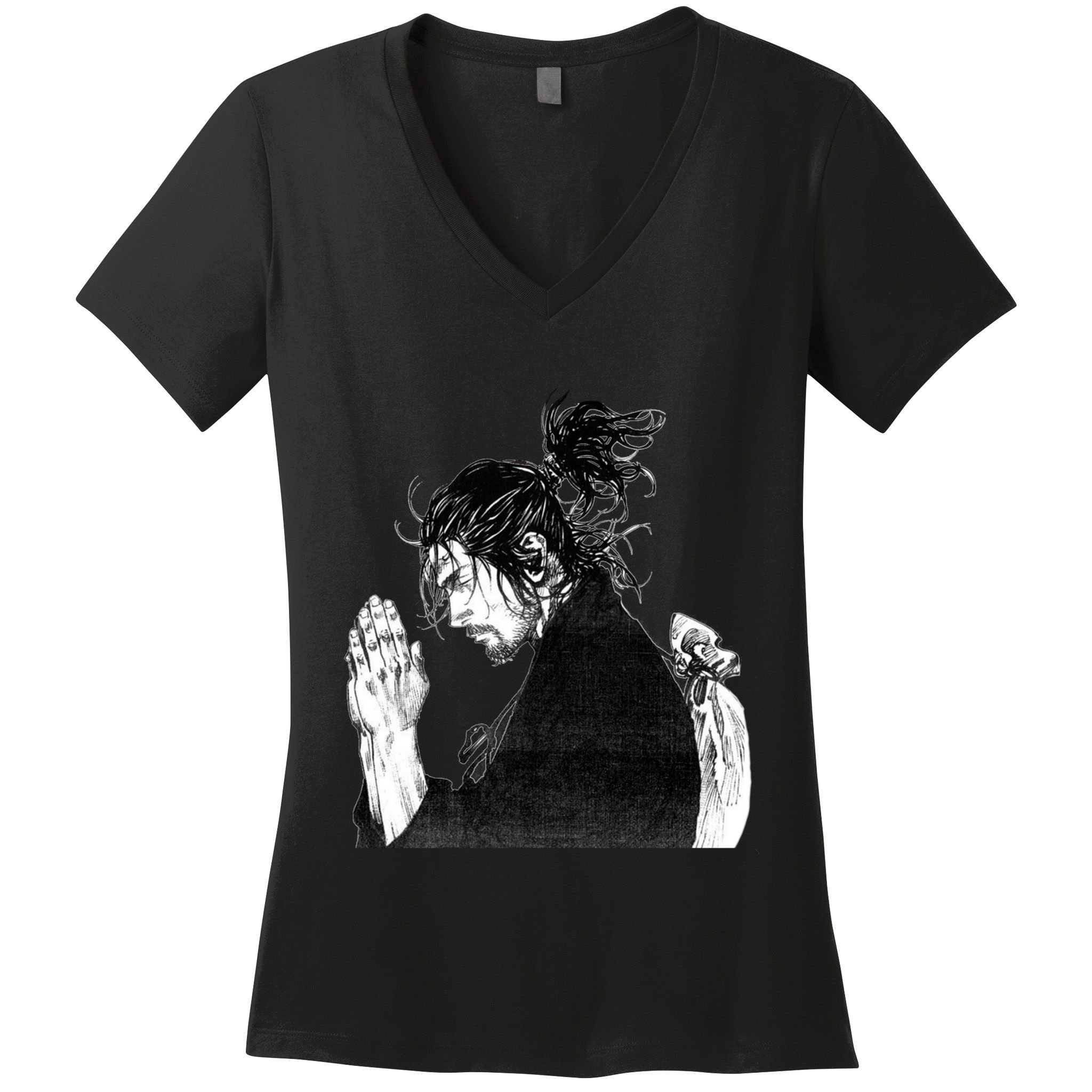 Miyamoto Musashi Praying Women's V-Neck T-Shirt