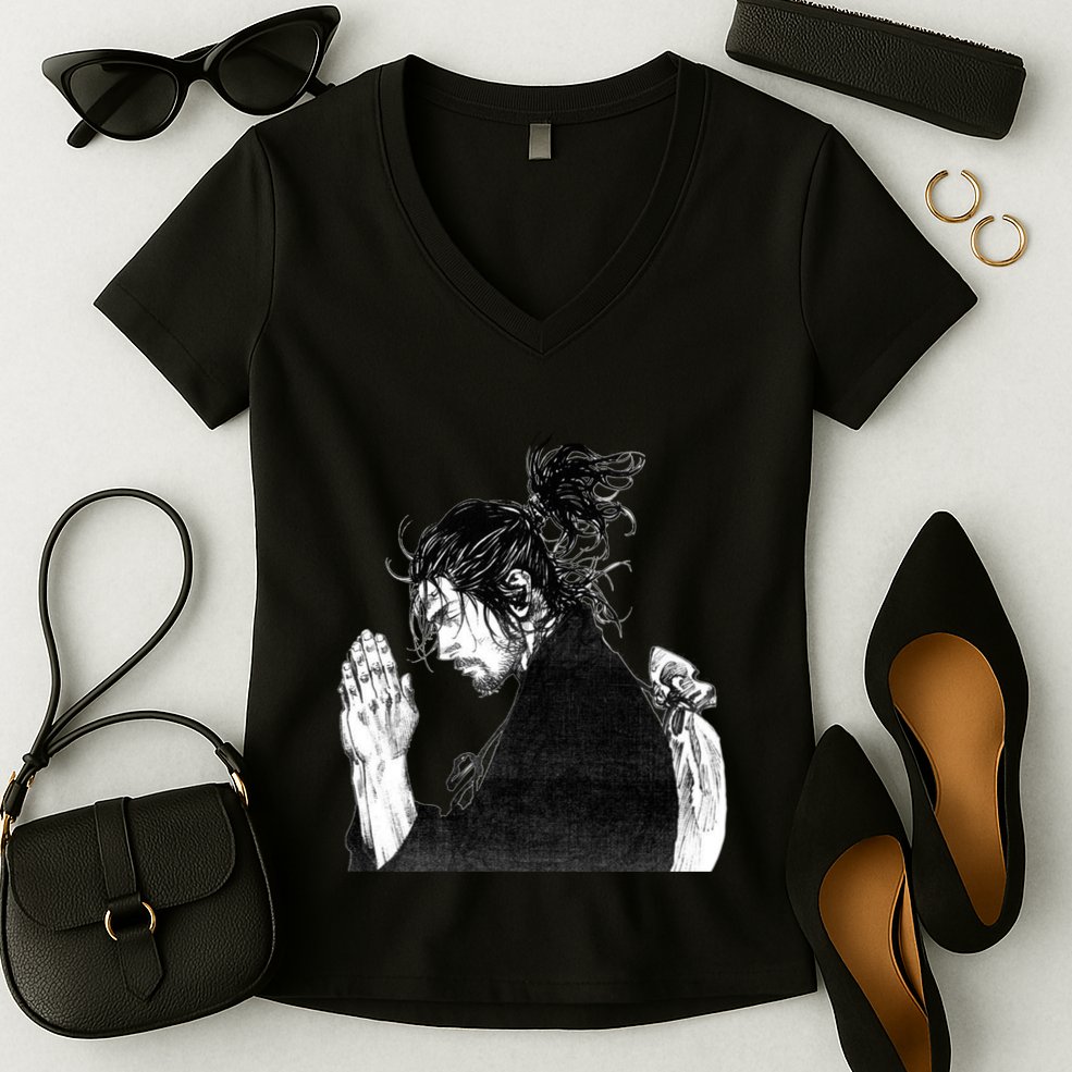 Miyamoto Musashi Praying Women's V-Neck T-Shirt