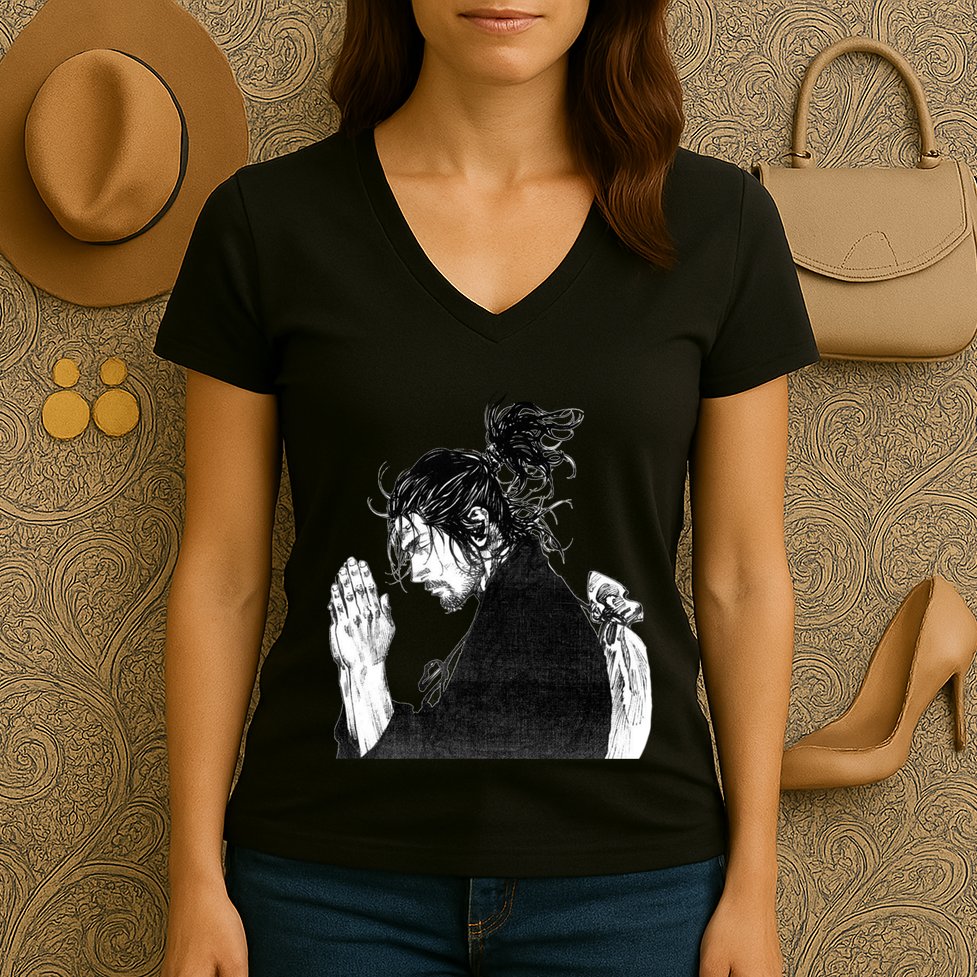 Miyamoto Musashi Praying Women's V-Neck T-Shirt