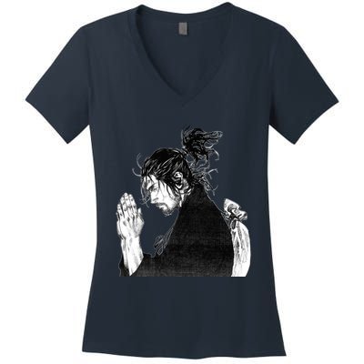 Miyamoto Musashi Praying Women's V-Neck T-Shirt