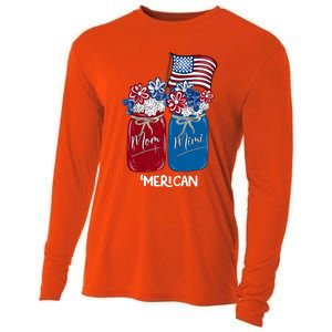 Mom Mimi Patriotic Flower American Flag Memorial Day Gift Cooling Performance Long Sleeve Crew