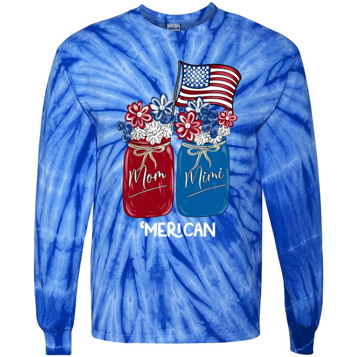 Mom Mimi Patriotic Flower American Flag Memorial Day Gift Tie-Dye Long Sleeve Shirt