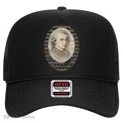 Mozart Mozart Portrait Classical Music Lover Gift High Crown Mesh Back Trucker Hat
