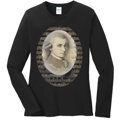 Mozart Mozart Portrait Classical Music Lover Gift Ladies Long Sleeve Shirt