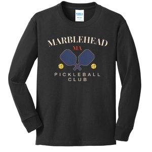 Marblehead Ma Pickleball Club For Paddle Lovers Kids Long Sleeve Shirt