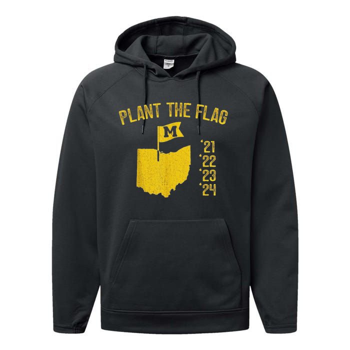 Michigan Map Plant The Flag 21 22 23 24 Performance Fleece Hoodie