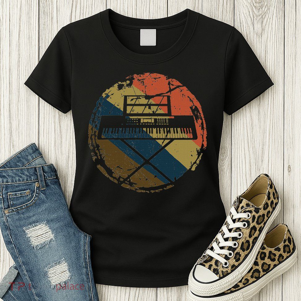 Music Musician Pianist Vintage Keyboard Piano Womens T-Shirt