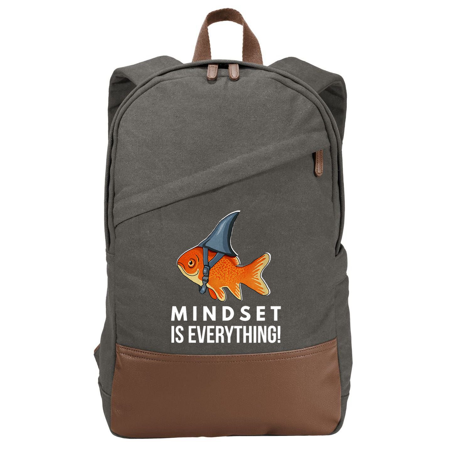 Mindset Motivational Quote Cute Goldfish Shark Fish Cotton Canvas Backpack