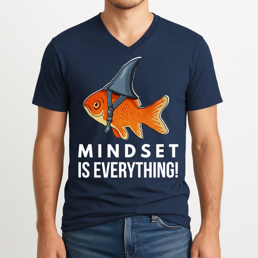 Mindset Motivational Quote Cute Goldfish Shark Fish V-Neck T-Shirt