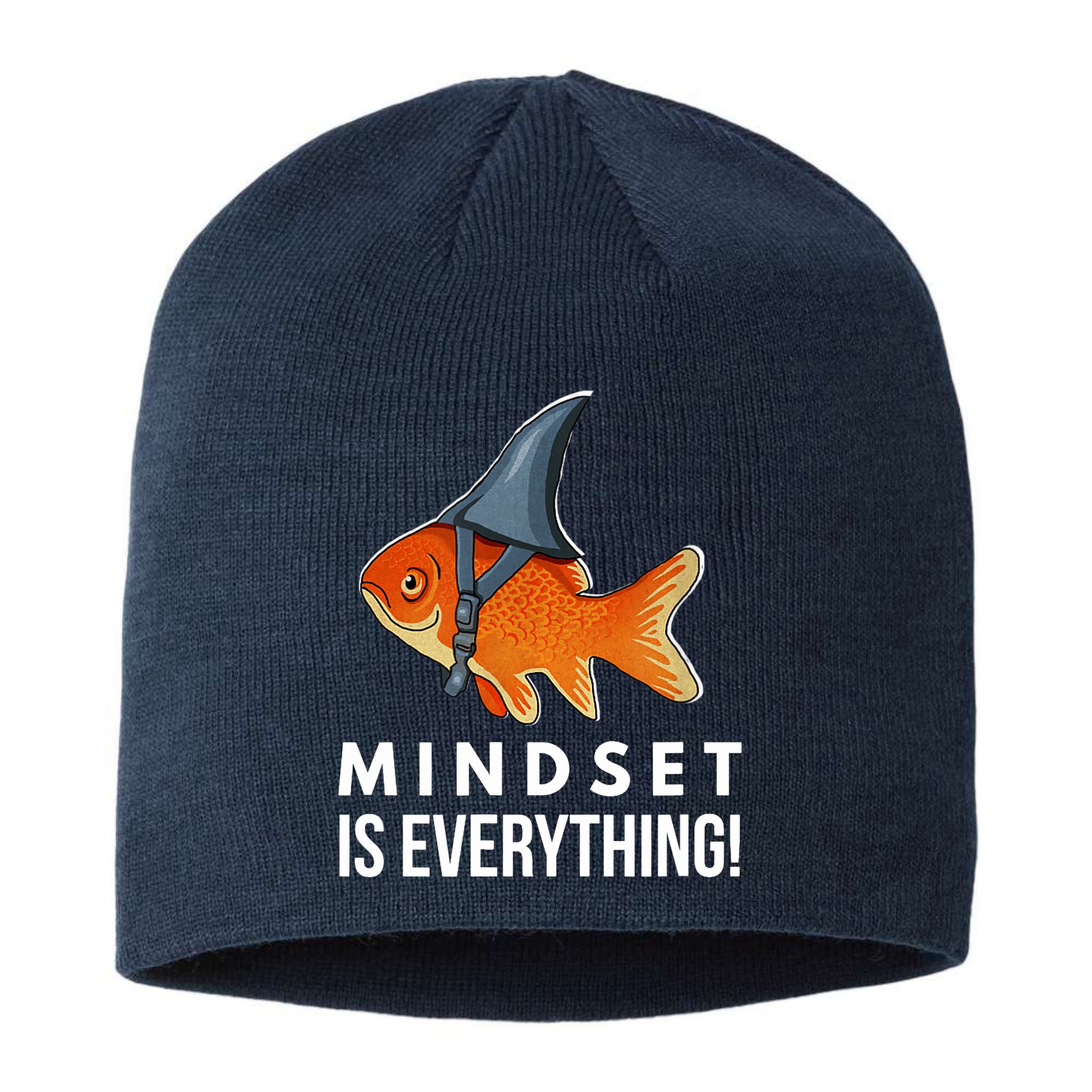 Mindset Motivational Quote Cute Goldfish Shark Fish Sustainable Beanie