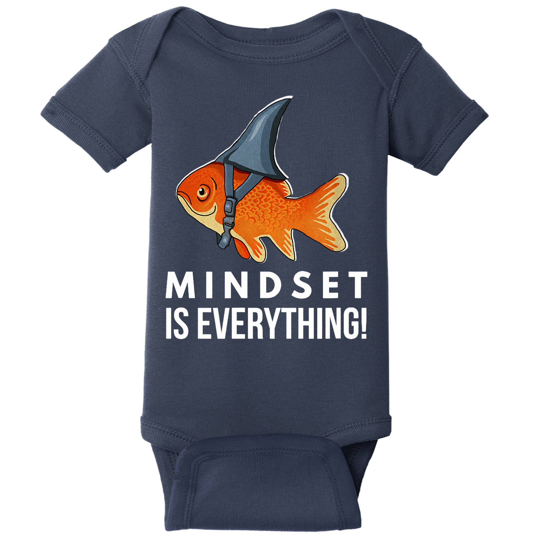 Mindset Motivational Quote Cute Goldfish Shark Fish Baby Bodysuit