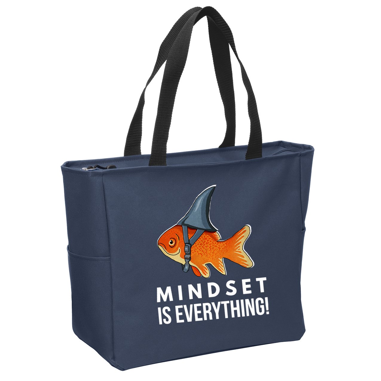 Mindset Motivational Quote Cute Goldfish Shark Fish Zip Tote Bag