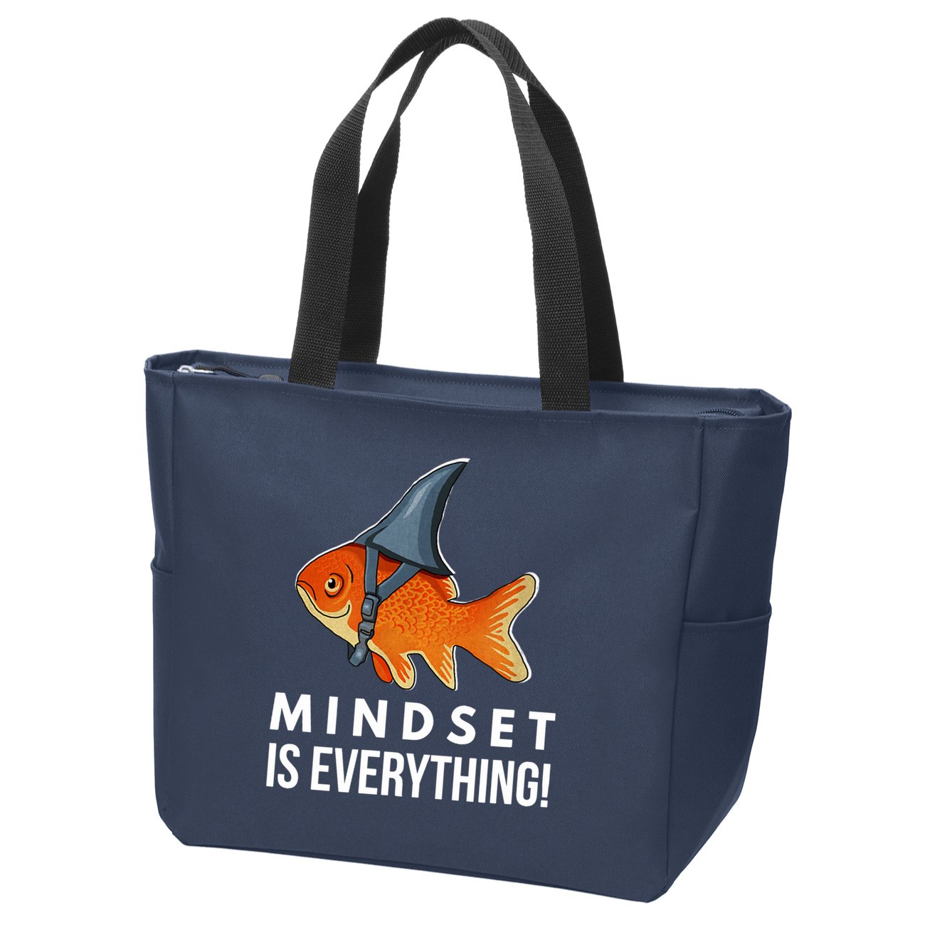 Mindset Motivational Quote Cute Goldfish Shark Fish Zip Tote Bag