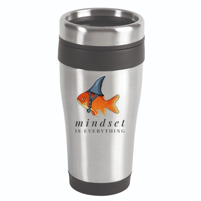 Mindset Motivational Quote Cute Goldfish Shark 16oz Travel Tumbler