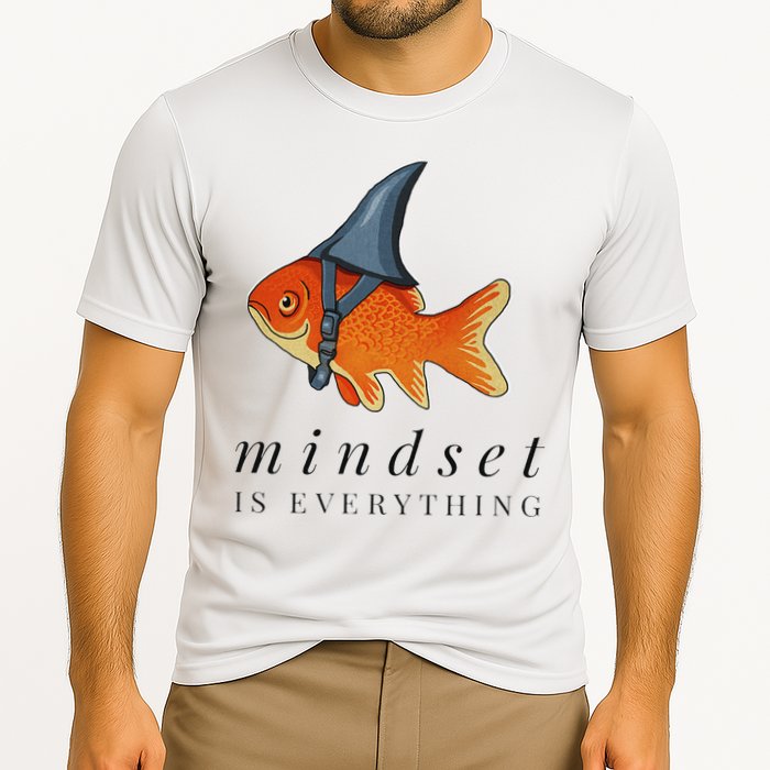 Mindset Motivational Quote Cute Goldfish Shark Cooling Performance Crew T-Shirt