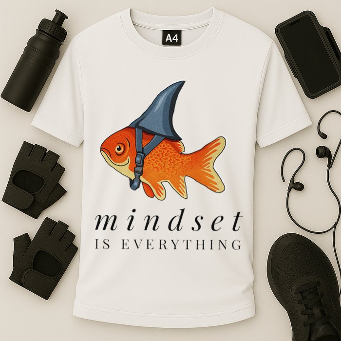 Mindset Motivational Quote Cute Goldfish Shark Cooling Performance Crew T-Shirt
