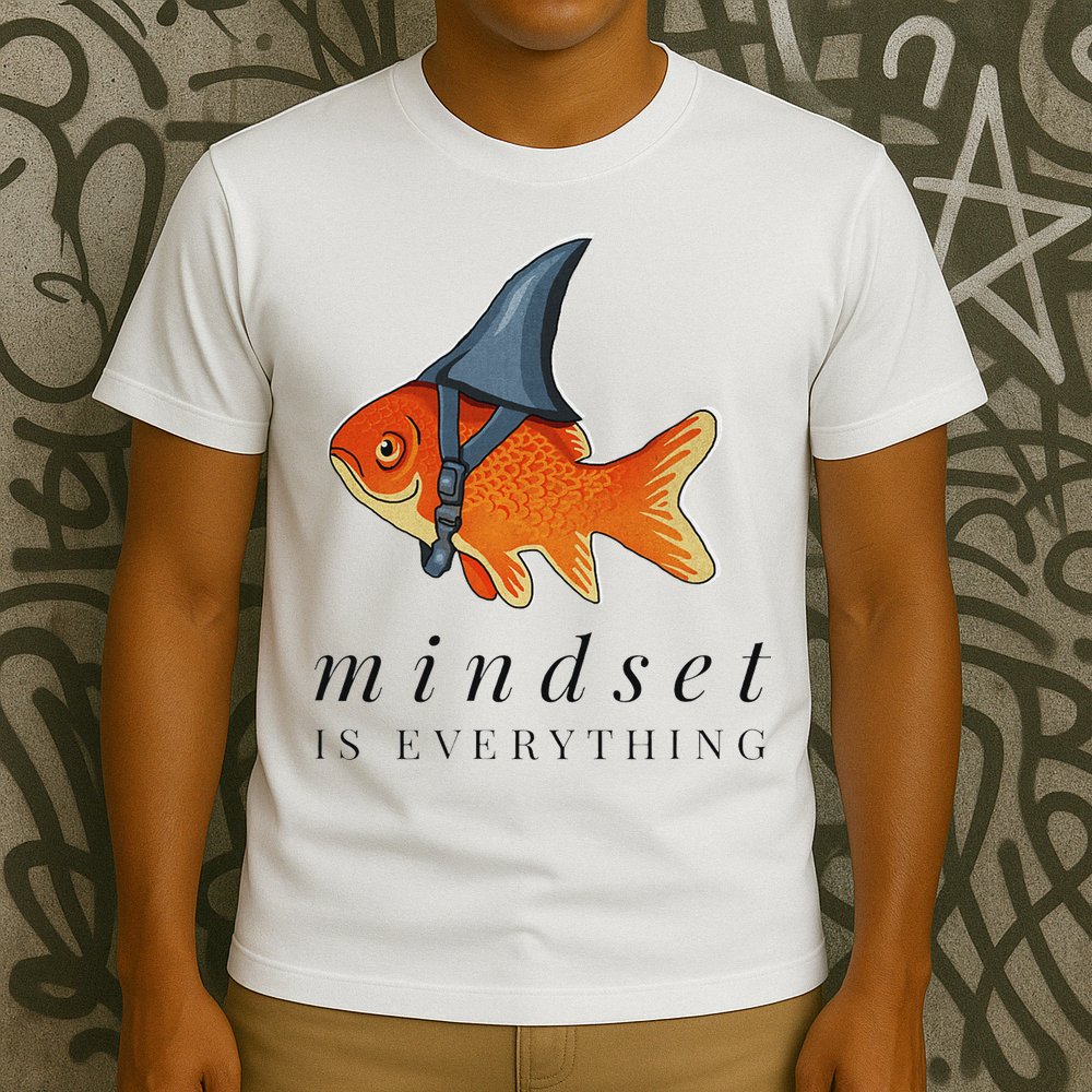 Mindset Motivational Quote Cute Goldfish Shark T-Shirt