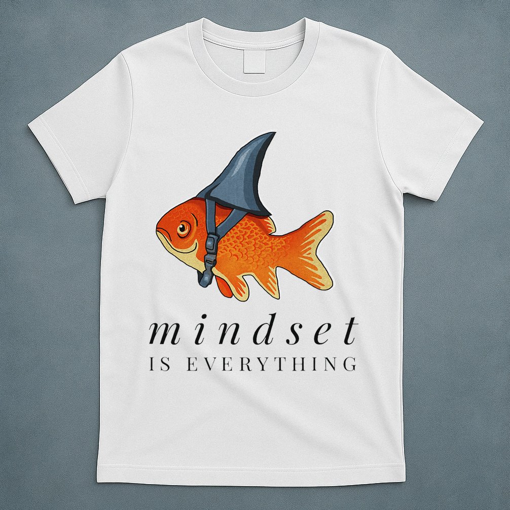 Mindset Motivational Quote Cute Goldfish Shark T-Shirt