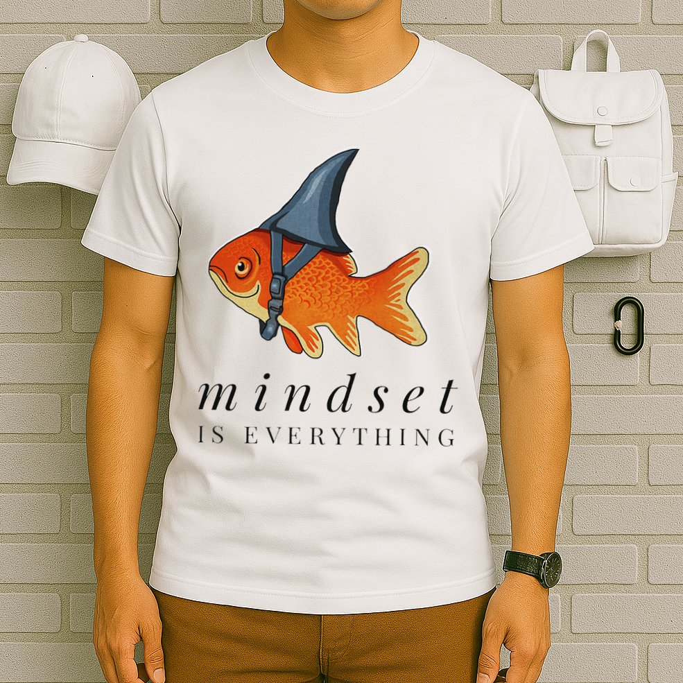 Mindset Motivational Quote Cute Goldfish Shark T-Shirt
