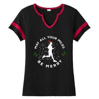 Merry Miles Running Christmas Gift For Runners Ladies Halftime Notch Neck Tee