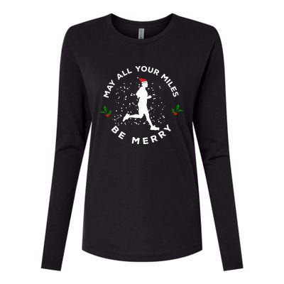 Merry Miles Running Christmas Gift For Runners Womens Cotton Relaxed Long Sleeve T-Shirt