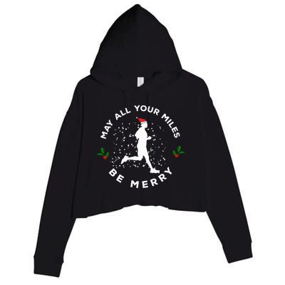 Merry Miles Running Christmas Gift For Runners Crop Fleece Hoodie