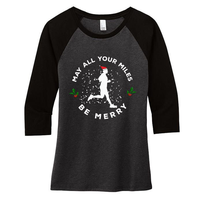 Merry Miles Running Christmas Gift For Runners Women's Tri-Blend 3/4-Sleeve Raglan Shirt