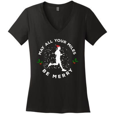 Merry Miles Running Christmas Gift For Runners Women's V-Neck T-Shirt