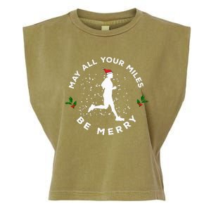 Merry Miles Running Christmas Gift For Runners Garment-Dyed Women's Muscle Tee