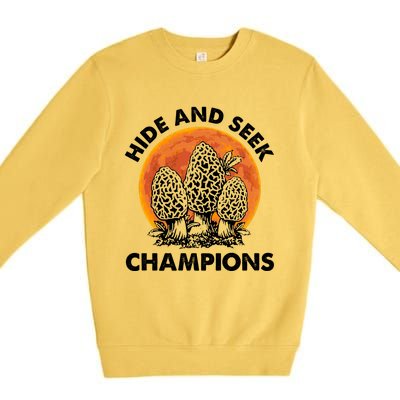 Morels Mushroom Red Moon Hide And Seek Champion Gift Premium Crewneck Sweatshirt