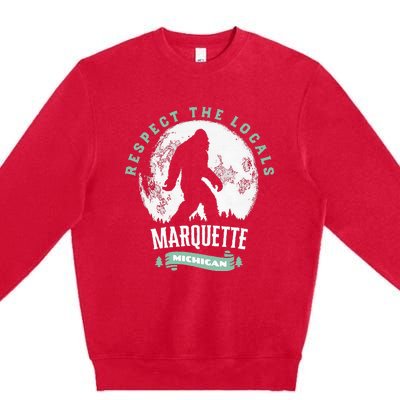 Marquette Michigan Respect The Locals Bigfoot Sasquatch Moon Premium Crewneck Sweatshirt