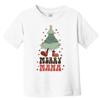 Merry Mama Retro Christmas Tree Face Groovy Matching Family Toddler T-Shirt