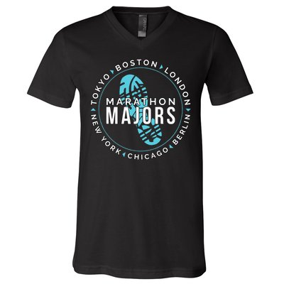 Marathon Majors Runner Finisher 26 Miles V-Neck T-Shirt