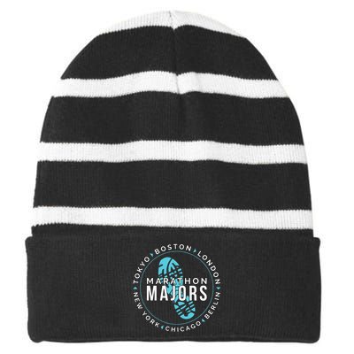 Marathon Majors Runner Finisher 26 Miles Striped Beanie with Solid Band