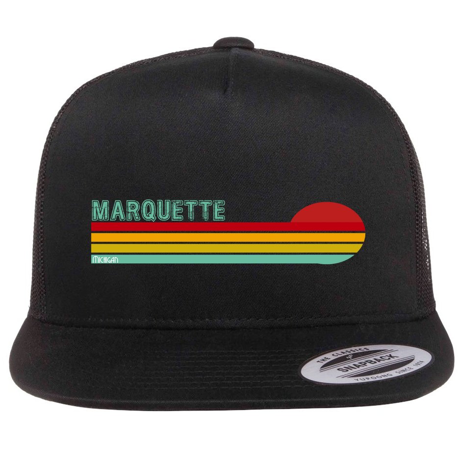 Marquette Michigan Retro Flat Bill Trucker Hat