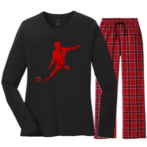 Morroco Moroccan Roots Moroccan Flag Moroccan Soccer Player Women's Long Sleeve Flannel Pajama Set 