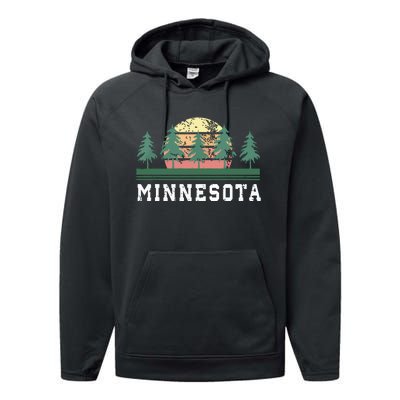 Minnesota Mn Retro Vintage Gift Performance Fleece Hoodie