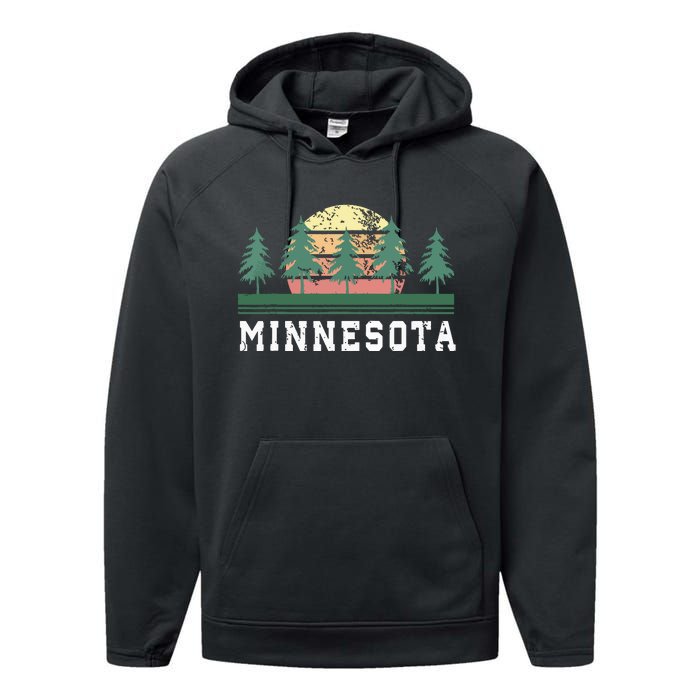 Minnesota Mn Retro Vintage Gift Performance Fleece Hoodie