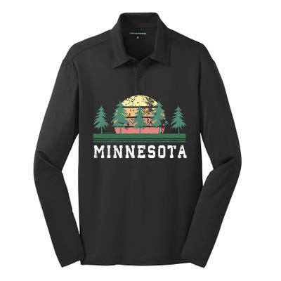 Minnesota Mn Retro Vintage Gift Silk Touch Performance Long Sleeve Polo