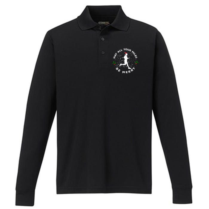 Merry Miles Running Christmas Gift For Runners Performance Long Sleeve Polo