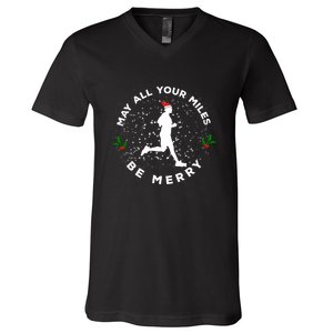 Merry Miles Running Christmas Gift For Runners V-Neck T-Shirt