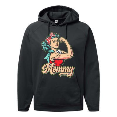 Mommy Muscle Retro Weightlifting And Bodybuilding Gym Mom Performance Fleece Hoodie