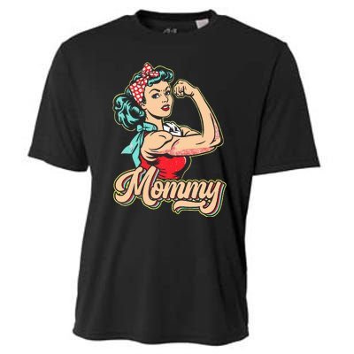 Mommy Muscle Retro Weightlifting And Bodybuilding Gym Mom Cooling Performance Crew T-Shirt