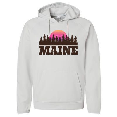 Maine Mn Retro Vintage Gift Women Performance Fleece Hoodie