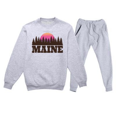 Maine Mn Retro Vintage Gift Women Premium Crewneck Sweatsuit Set