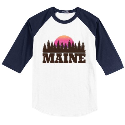 Maine Mn Retro Vintage Gift Women Baseball Sleeve Shirt