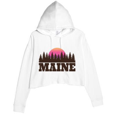 Maine Mn Retro Vintage Gift Women Crop Fleece Hoodie