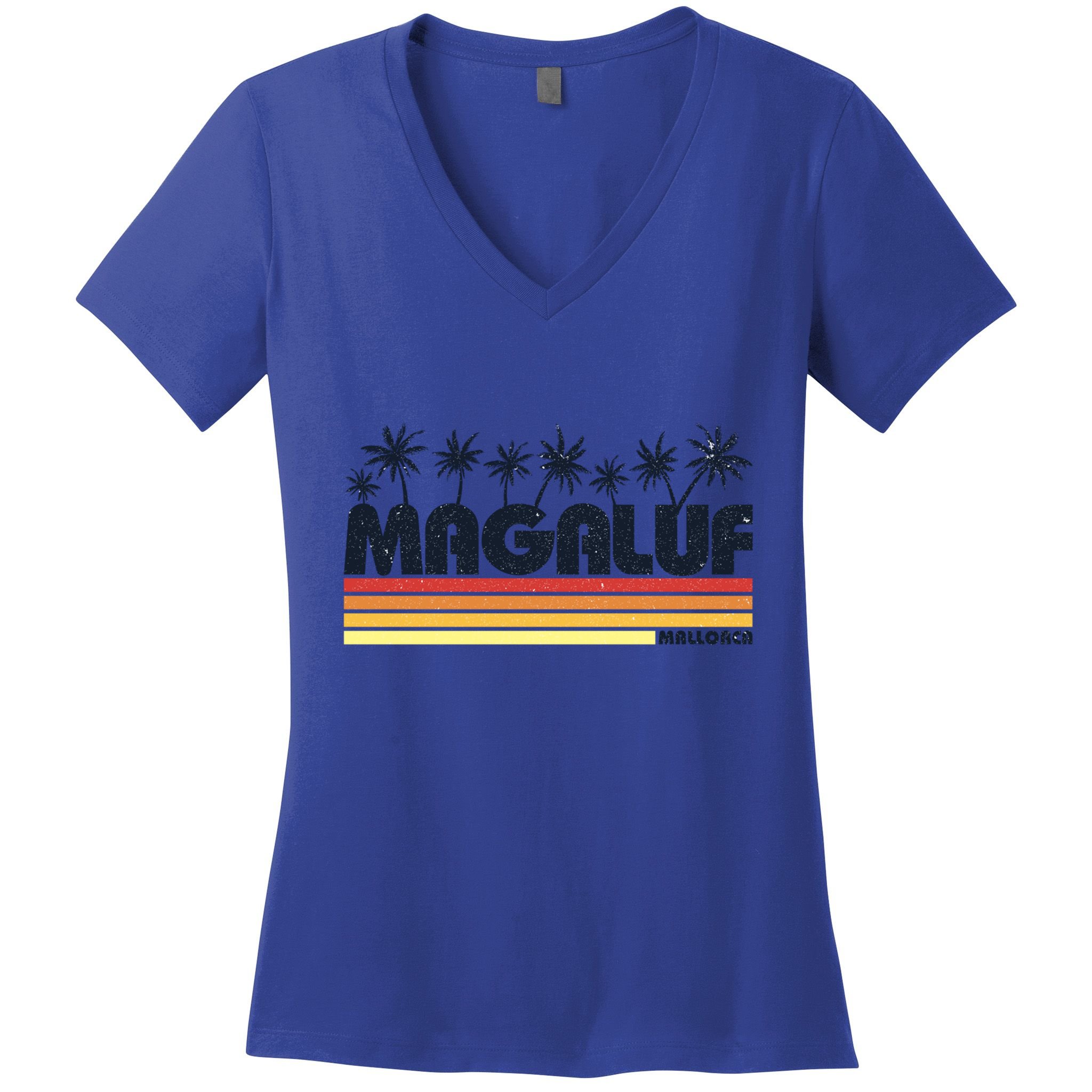 Magaluf Majorca Spain Retro Beach Tourism Meaningful Gift Women's V-Neck T-Shirt